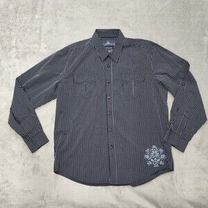 7 Dimaonds Men's Button Up Long Sleeve Shirt Size 2XL Dark Blue Striped